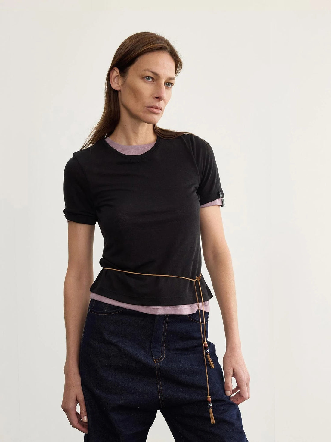 Nydkyel Blend Knit Tee Shoulder Seam Lightweight Layering