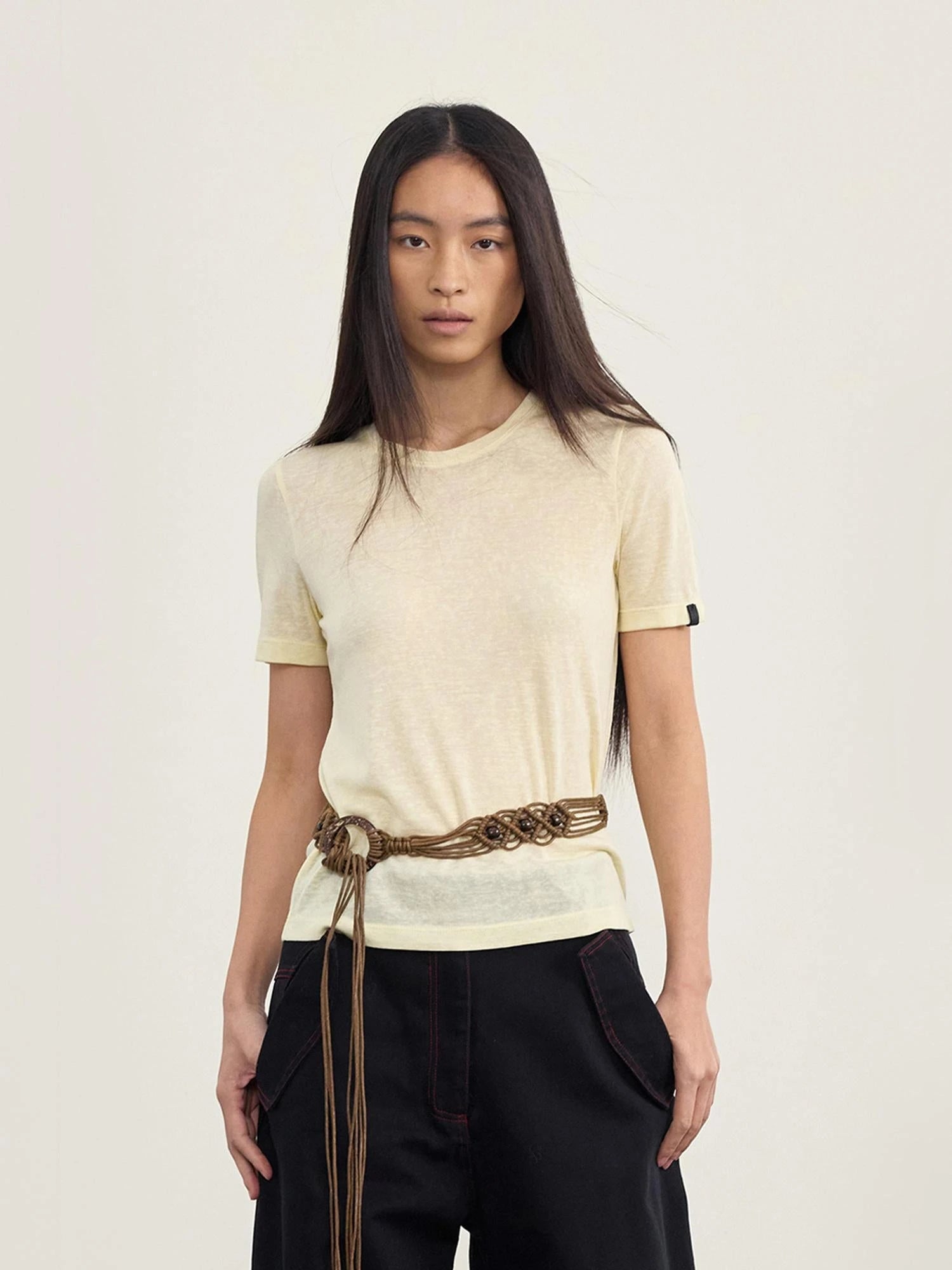 Nydkyel Blend Knit Tee Shoulder Seam Lightweight Layering