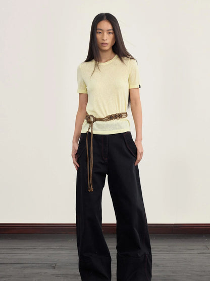 Nydkyel Blend Knit Tee Shoulder Seam Lightweight Layering