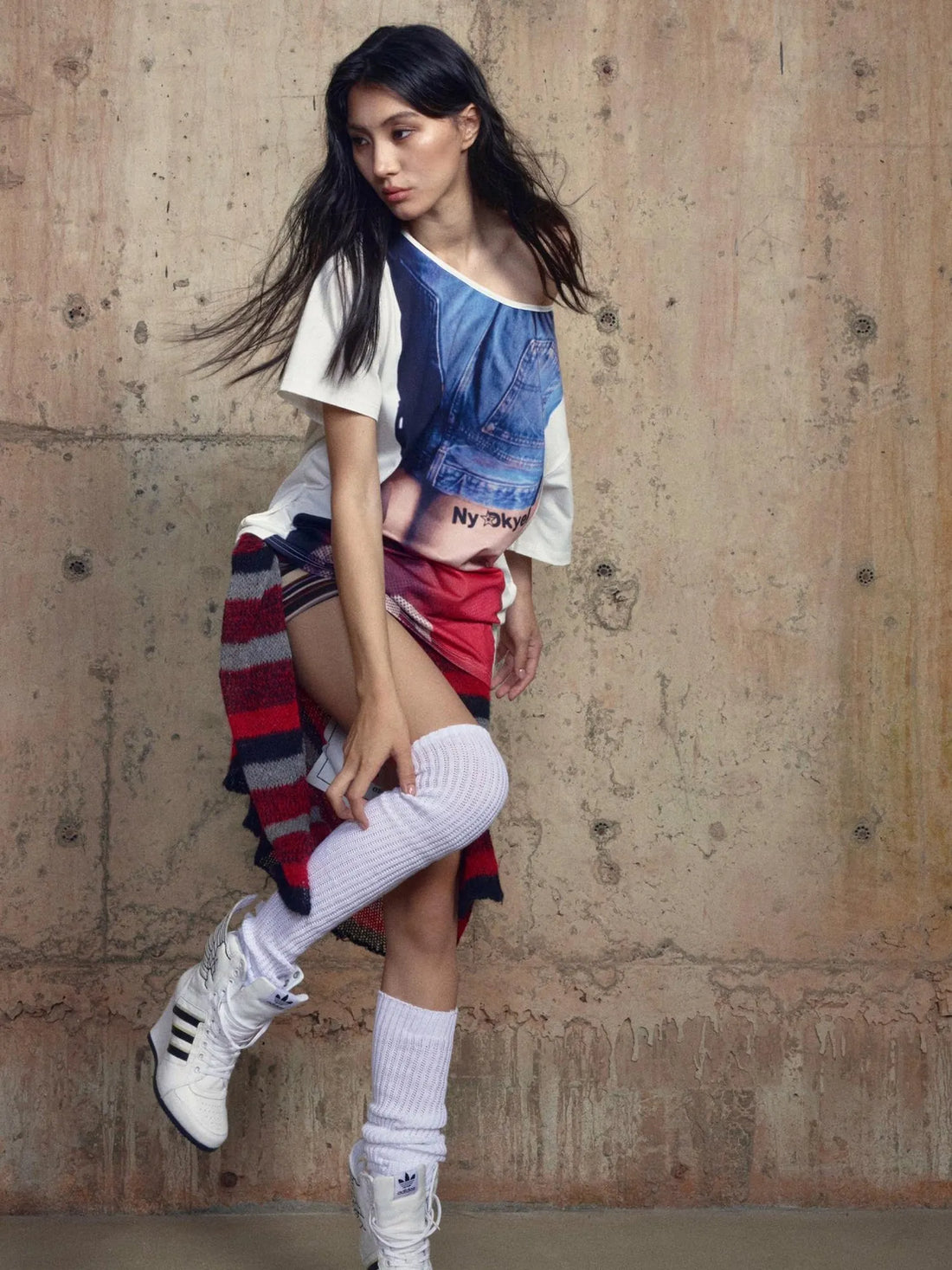 Oversized Slip Shoulder Tee With Vintage Portrait Print