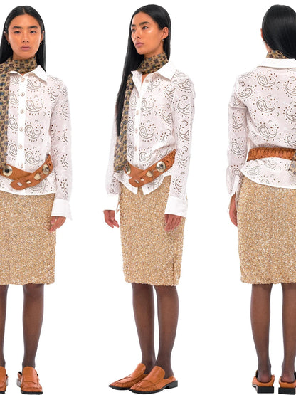 Paisley Cut Out Embroidered Fitted White Shirt