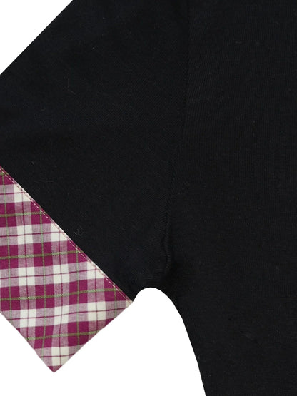 Red White Check Knit Trim Stretch Slim Fit Short Sleeve Cardigan