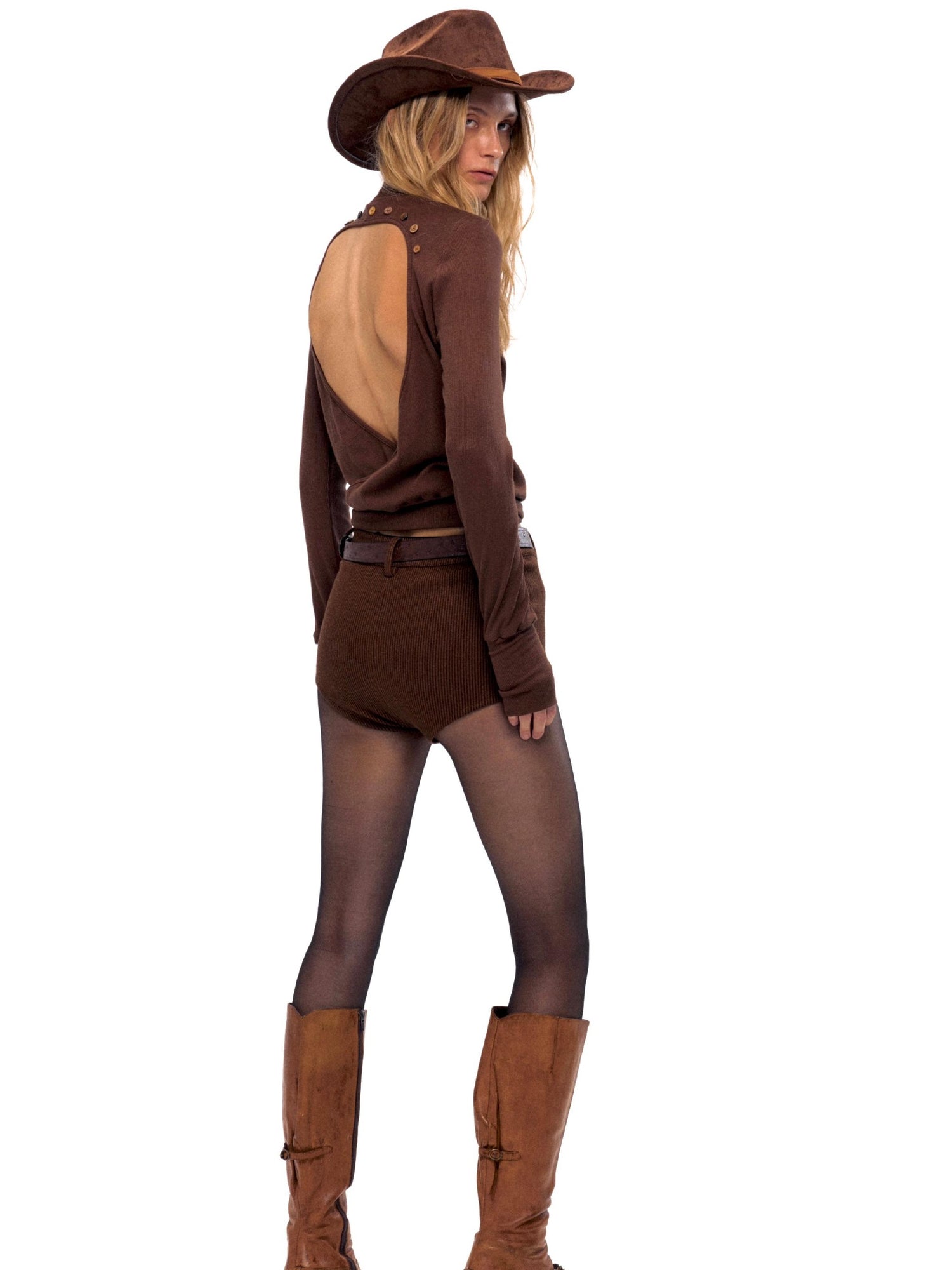 NyDkyel Retro Brown Striped Waist Defining Blazer Set