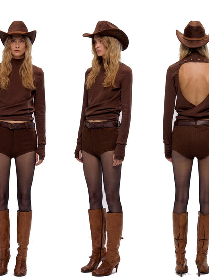 NyDkyel Retro Brown Striped Waist Defining Blazer Set
