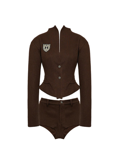 NyDkyel Retro Brown Striped Waist Defining Blazer Set