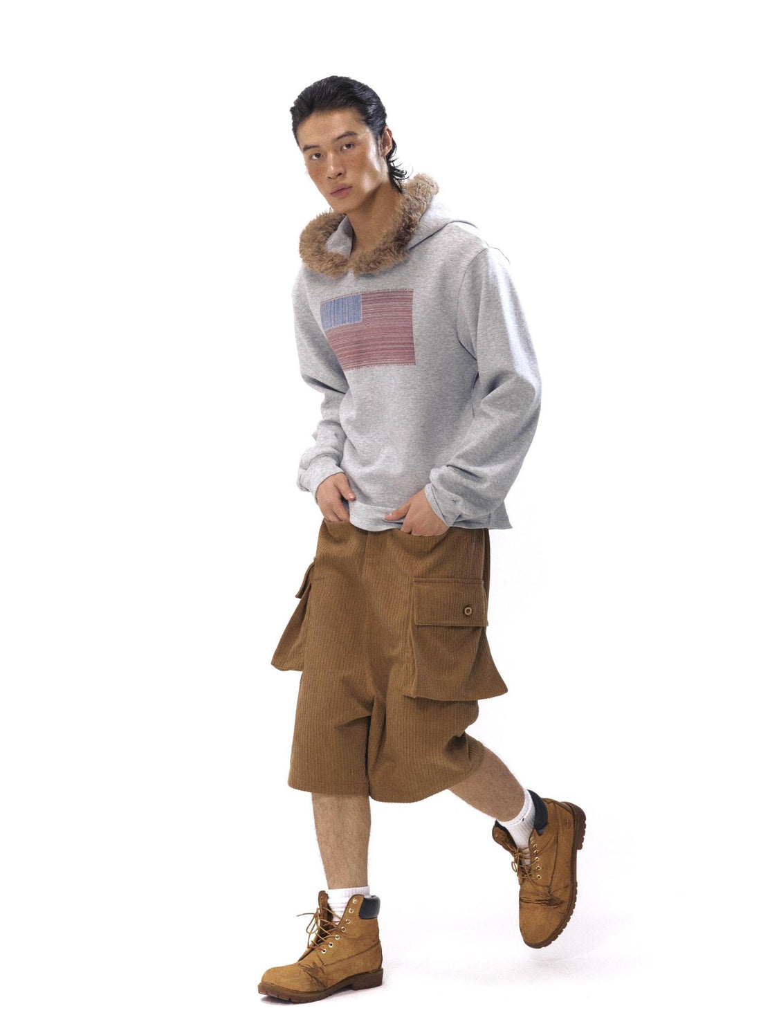 NyDkyel Retro Corduroy Low Crotch Cargo Pants
