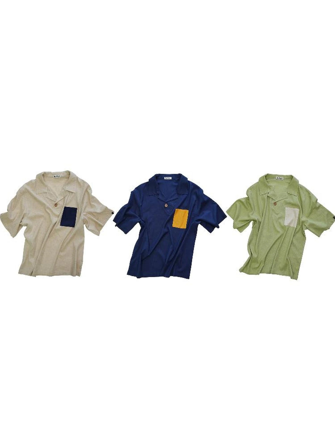 Retro Cuban Collar Color Block Pocket Short Sleeve T-shirt