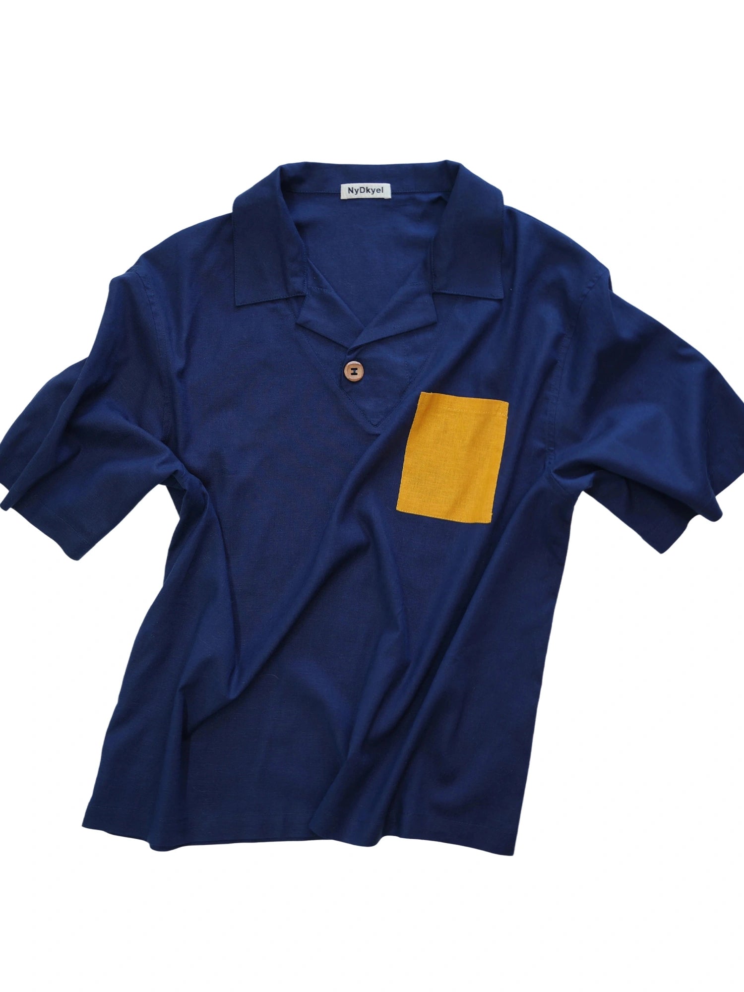 Retro Cuban Collar Color Block Pocket Short Sleeve T-shirt