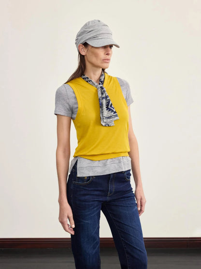 Retro Geometric Jacquard Tie Front Knit Tee