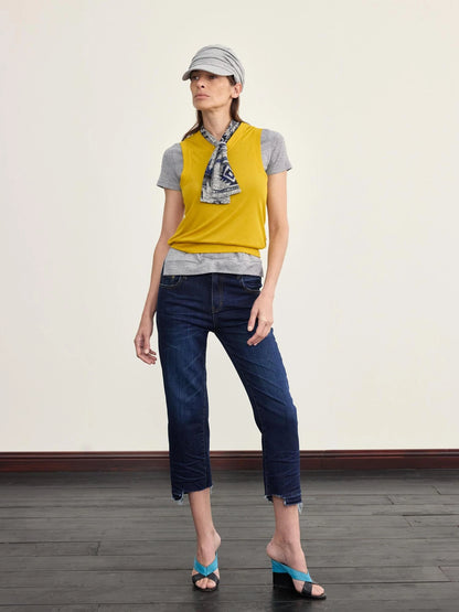 Retro Geometric Jacquard Tie Front Knit Tee