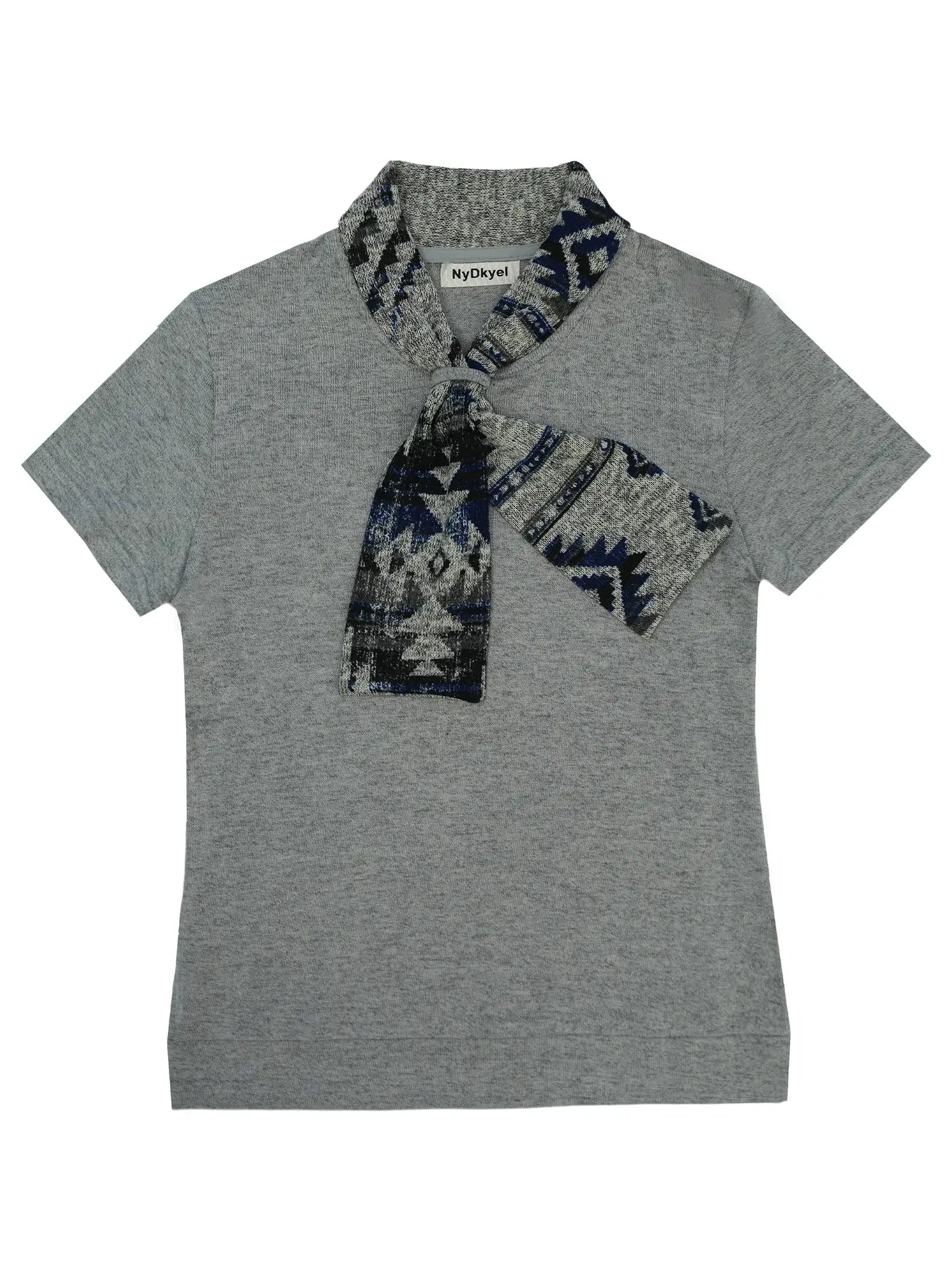 Retro Geometric Jacquard Tie Front Knit Tee
