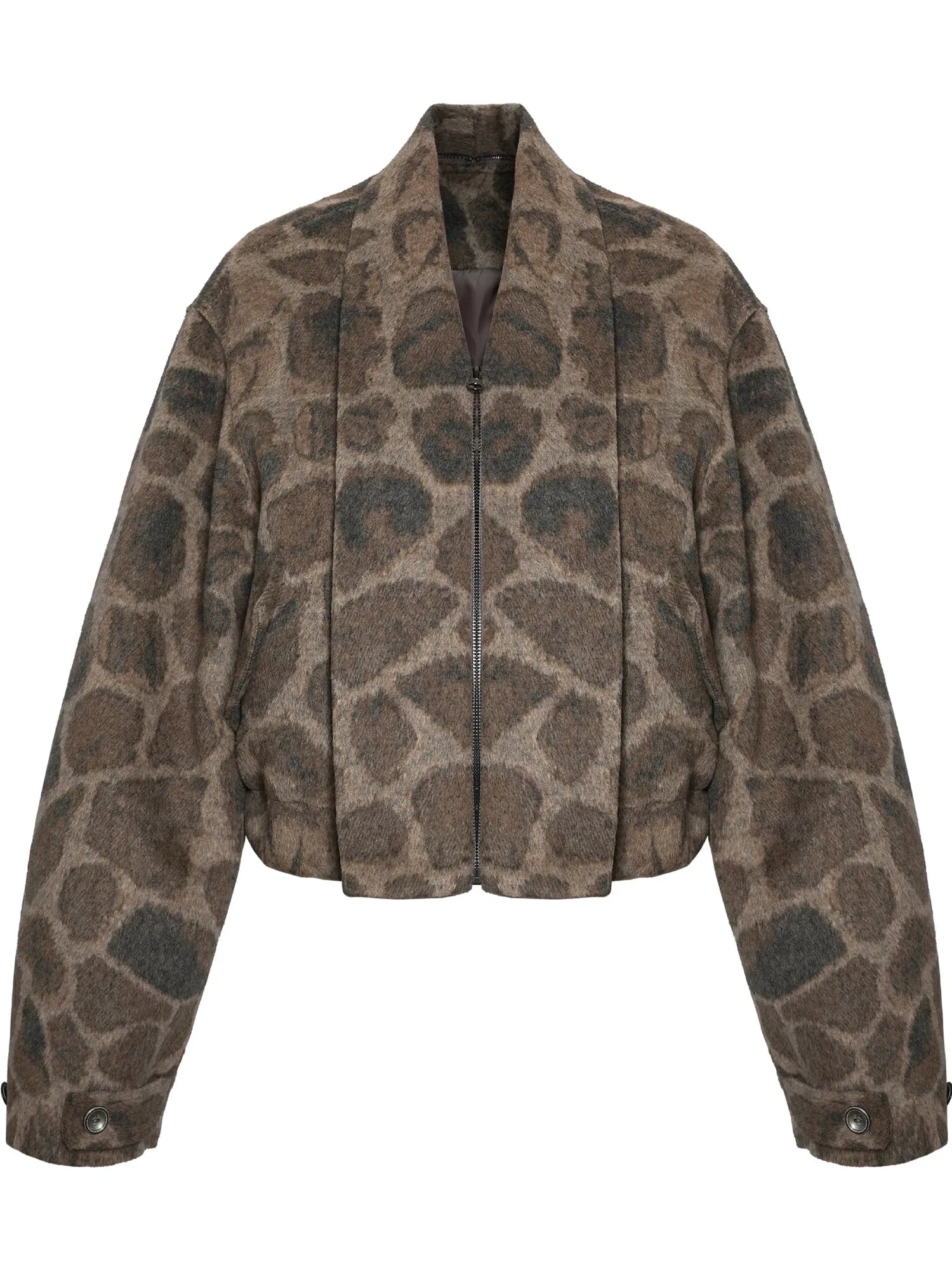 Retro Notched Collar Leopard Print Wool Blend Jacket
