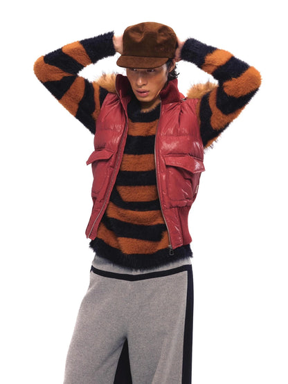 Retro Red Quilted Vest With Detachable Hood