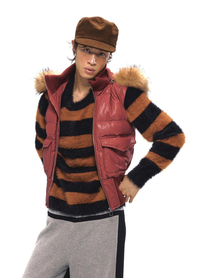 Retro Red Quilted Vest With Detachable Hood