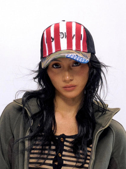 Retro Red Stripe Camo Patch Baseball Cap