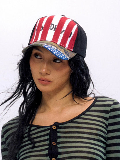 Retro Red Stripe Camo Patch Baseball Cap