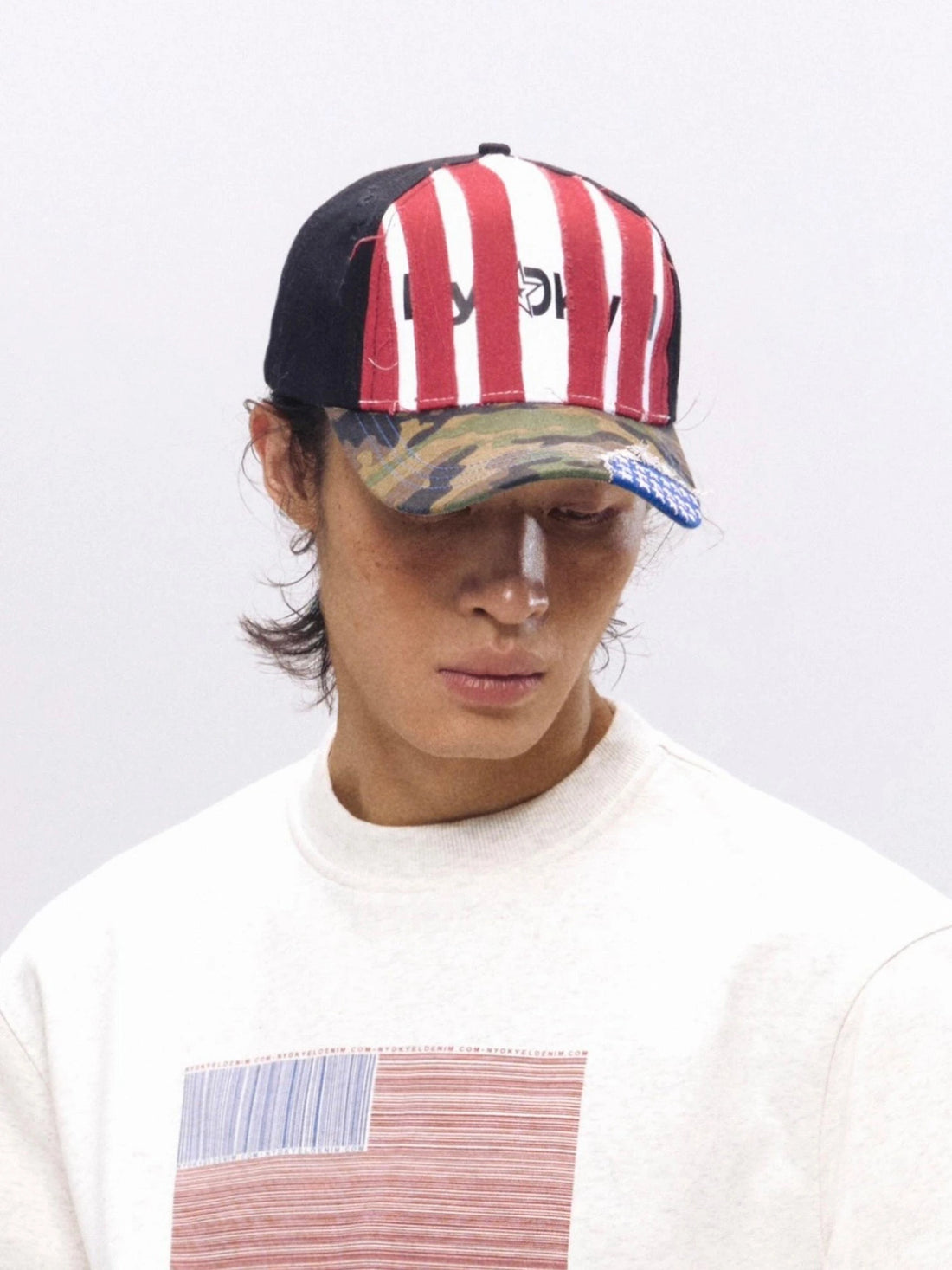 Retro Red Stripe Camo Patch Baseball Cap