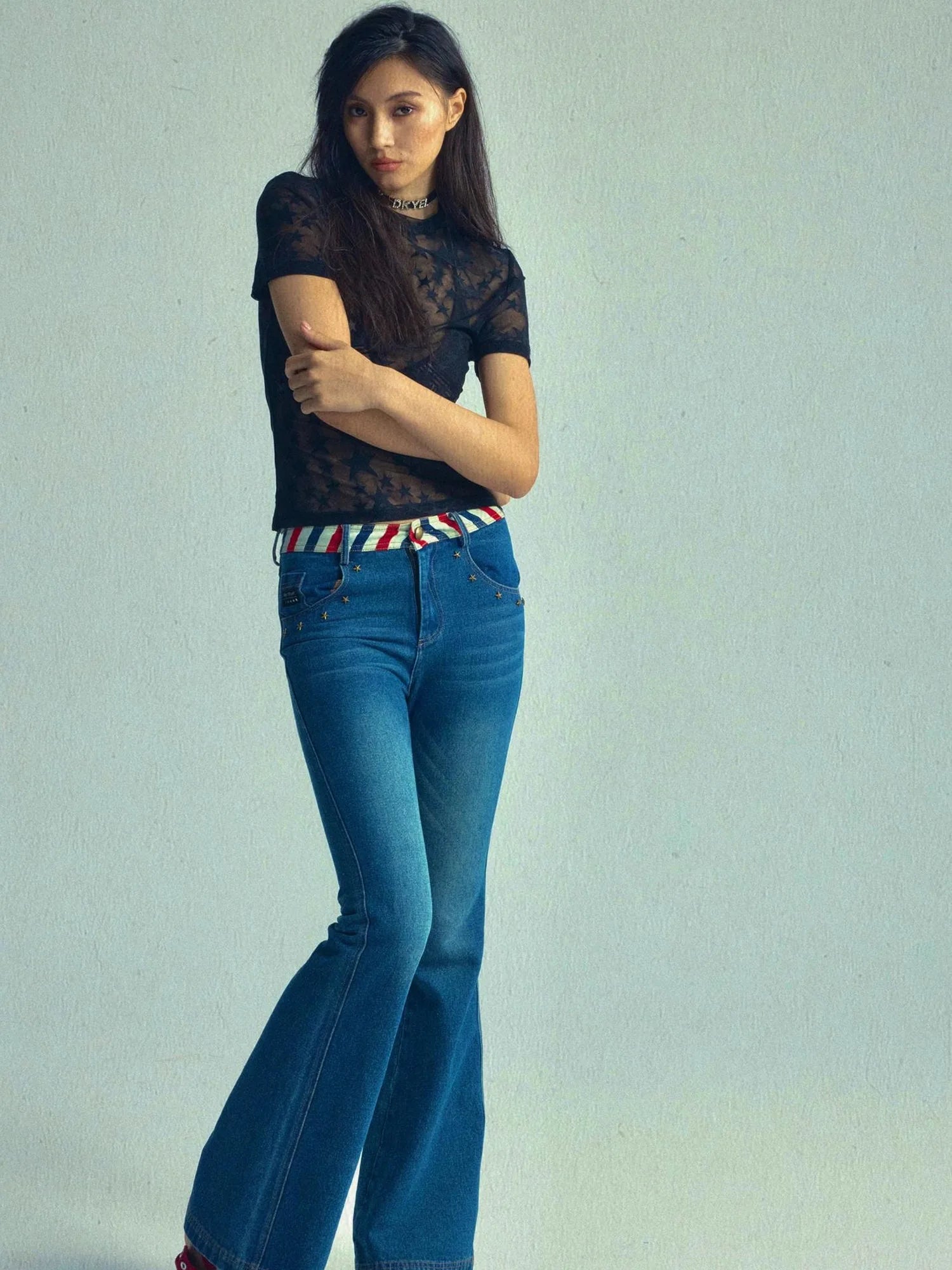 Retro Stripe Low Rise Vintage Jeans