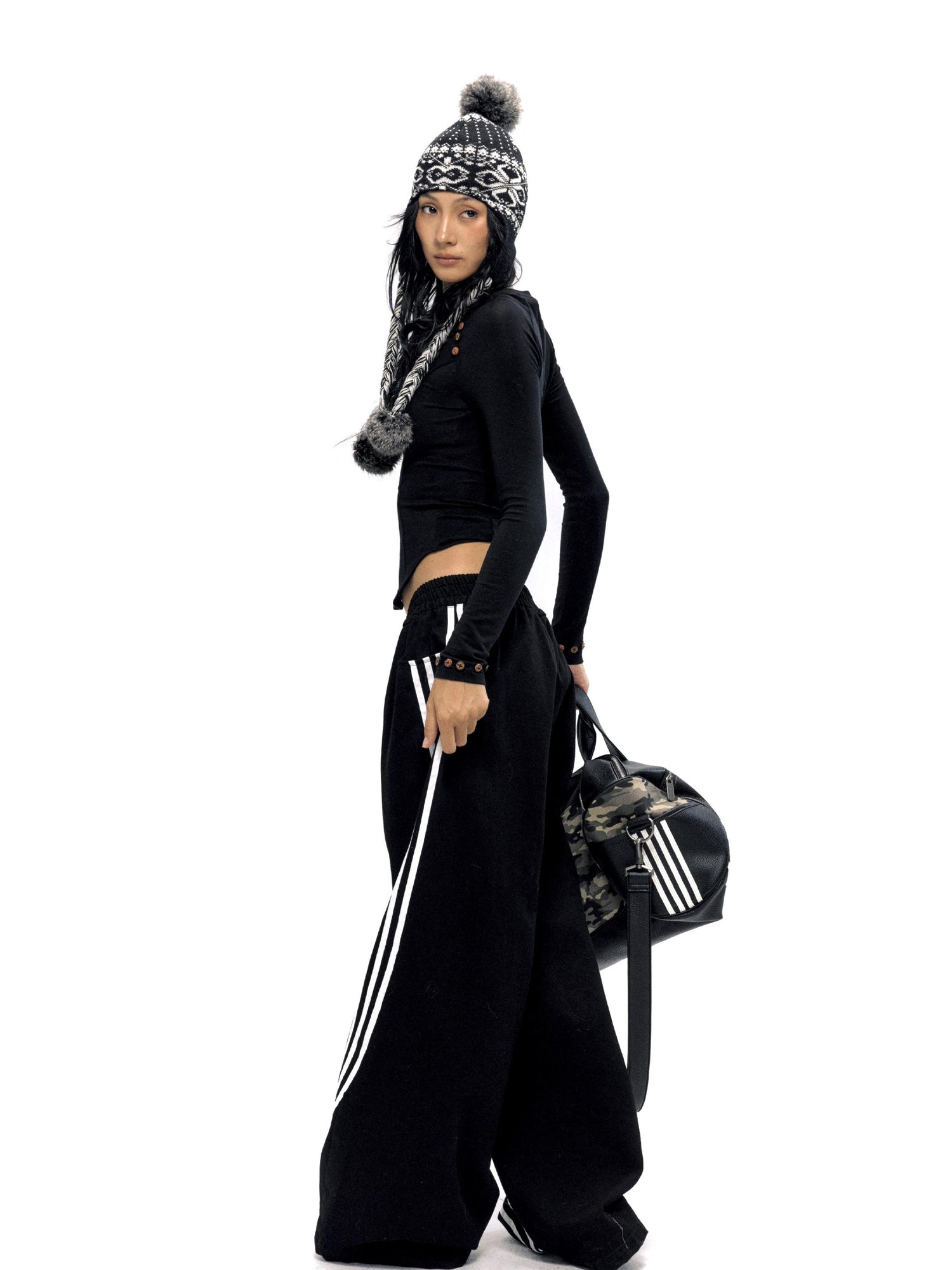 NyDkyel Retro Stripe Trim Denim Jeans Wide Leg