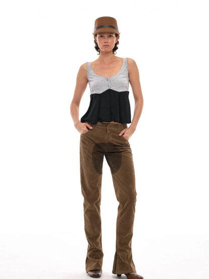 Retro Suede Patch Crotch Flared Equestrian Riding Pants