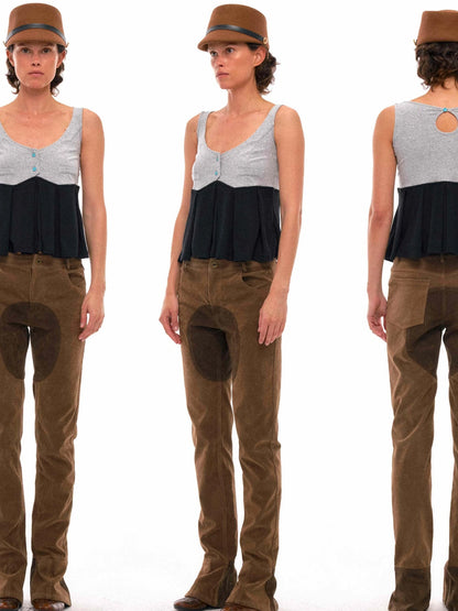 Retro Suede Patch Crotch Flared Equestrian Riding Pants