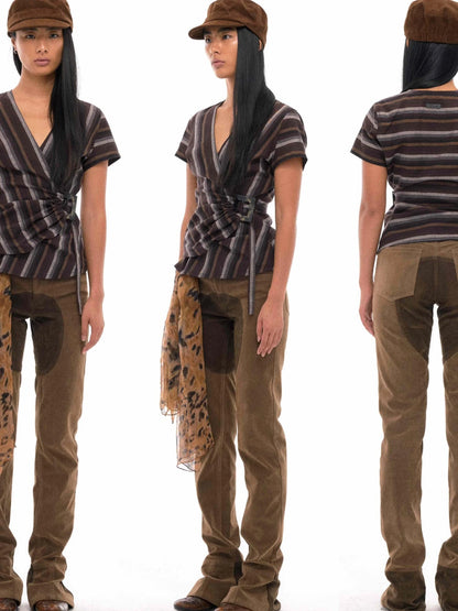 Retro Suede Patch Crotch Flared Equestrian Riding Pants