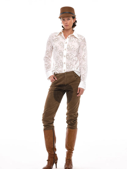 Retro Suede Patch Crotch Flared Equestrian Riding Pants