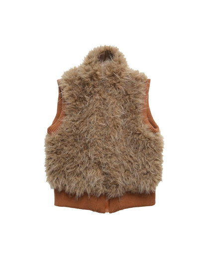 Ribbed Knit Sleeveless Vest With Faux Fur Trim
