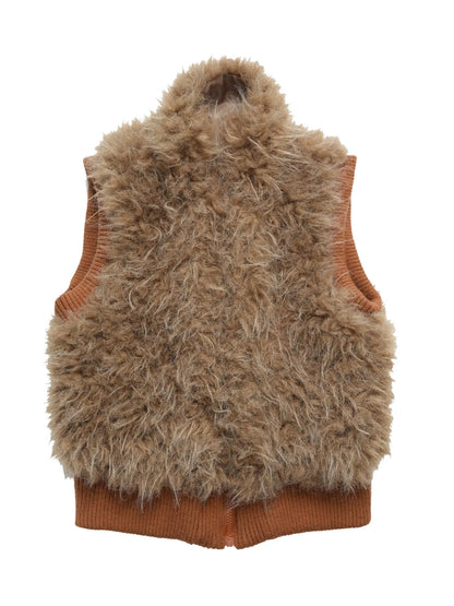 Ribbed Knit Sleeveless Vest With Faux Fur Trim