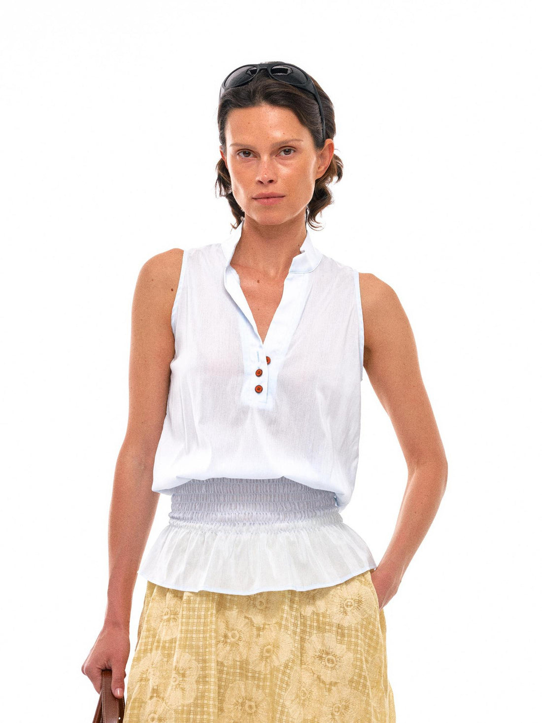 NyDkyel Sculpted V-Neck Vest with Peplum Hem