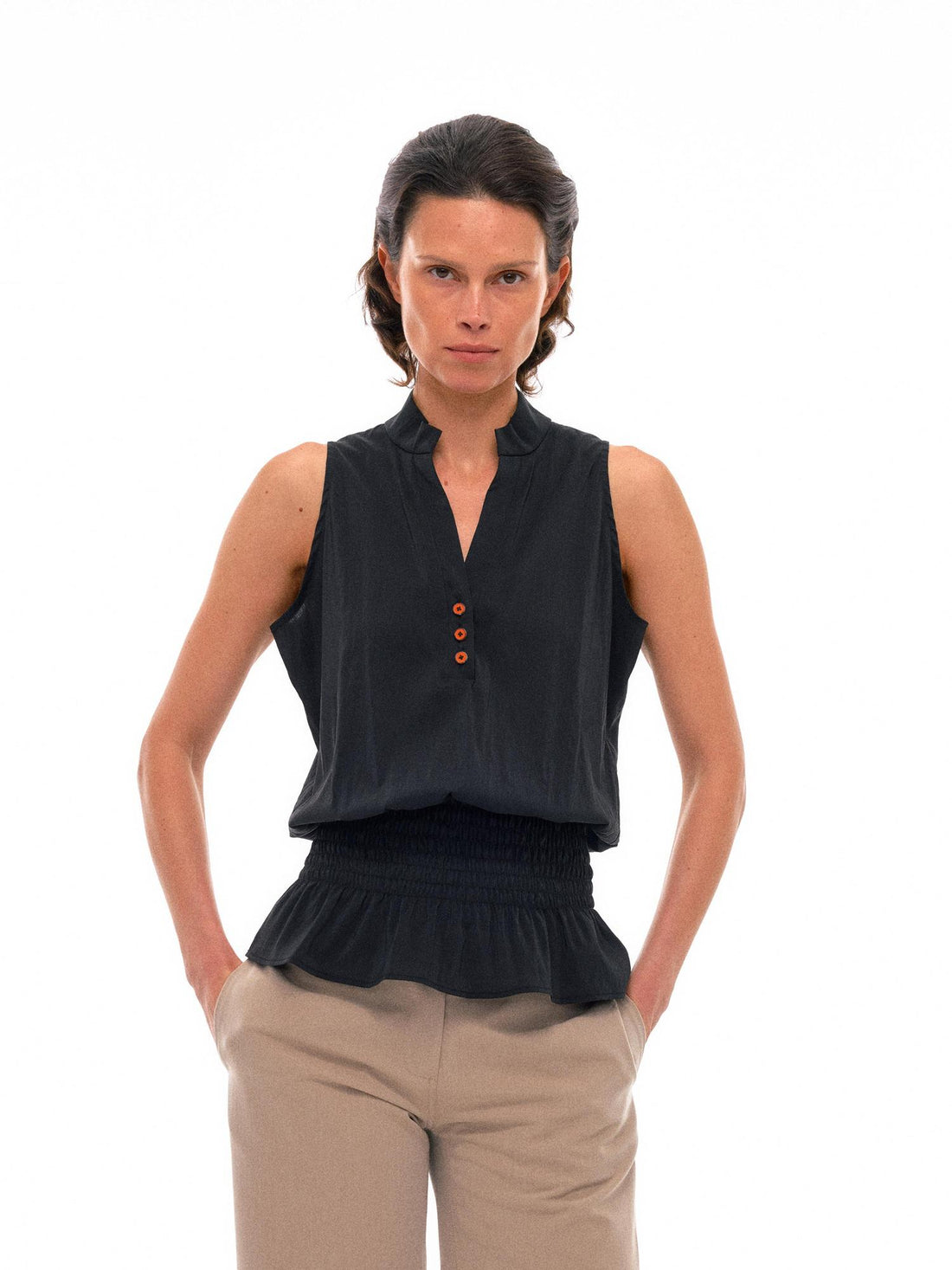 NyDkyel Sculpted V-Neck Vest with Peplum Hem