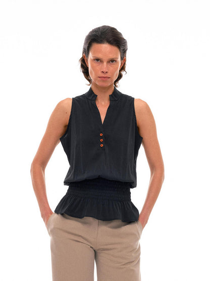 NyDkyel Sculpted V-Neck Vest with Peplum Hem