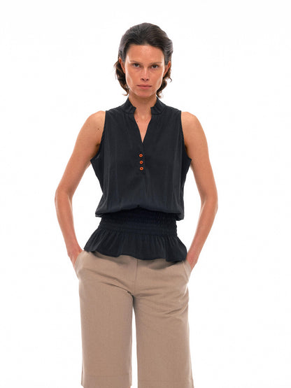 NyDkyel Sculpted V-Neck Vest with Peplum Hem