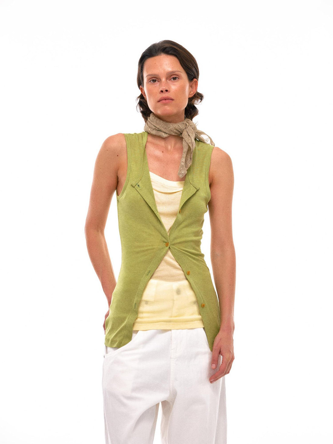 NyDkyel Sleeveless Layered Tank Top In Tencel Wool Blend