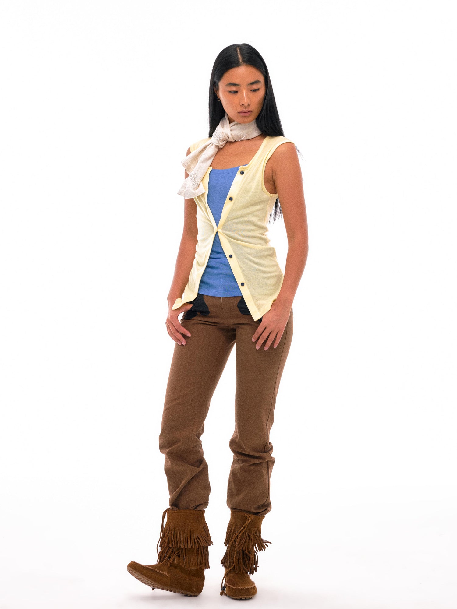 NyDkyel Sleeveless Layered Tank Top In Tencel Wool Blend