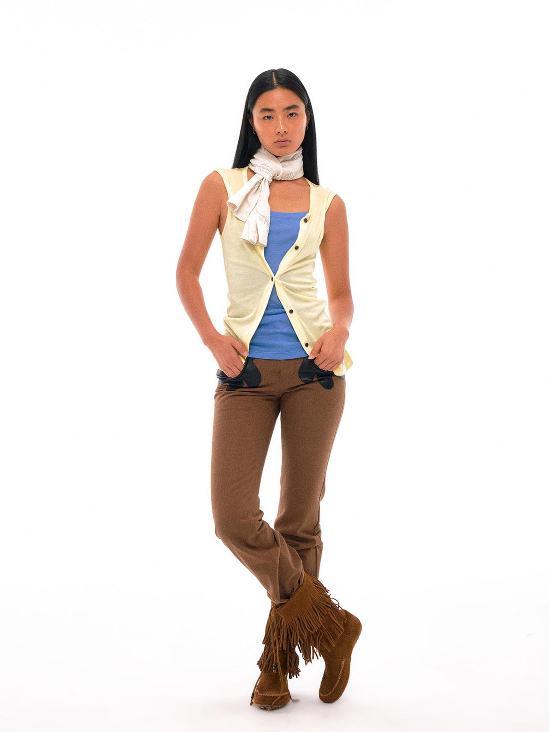 NyDkyel Sleeveless Layered Tank Top In Tencel Wool Blend