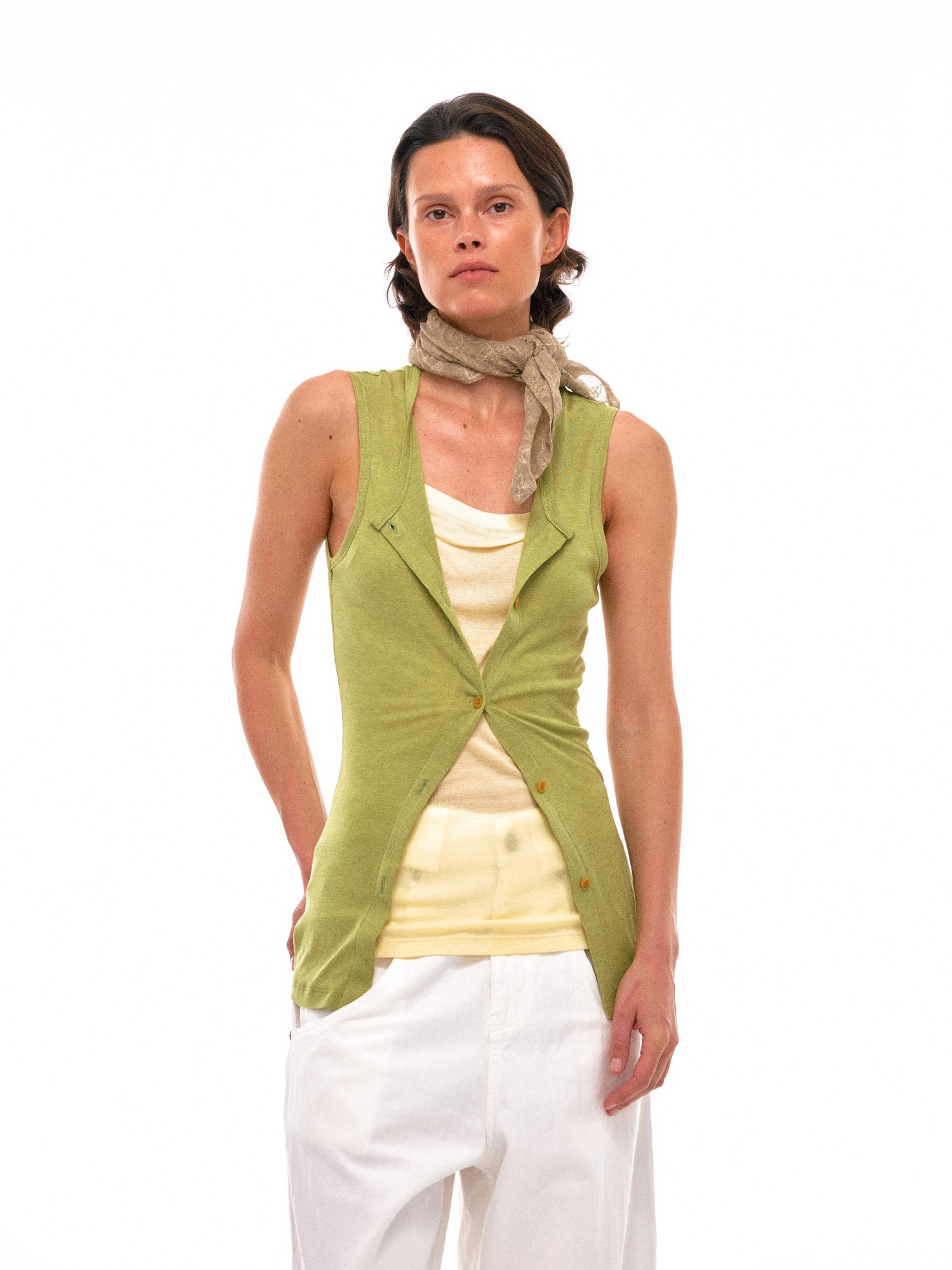 NyDkyel Sleeveless Layered Tank Top In Tencel Wool Blend