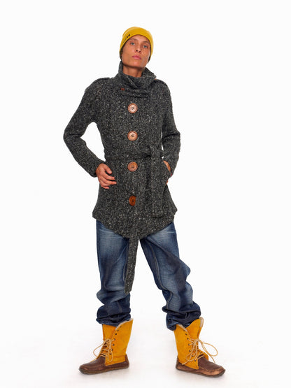 NyDkyel Soft Acrylic Slim Fit Epaulet Cardigan Women Knit Midlength Heather Gray Sweater