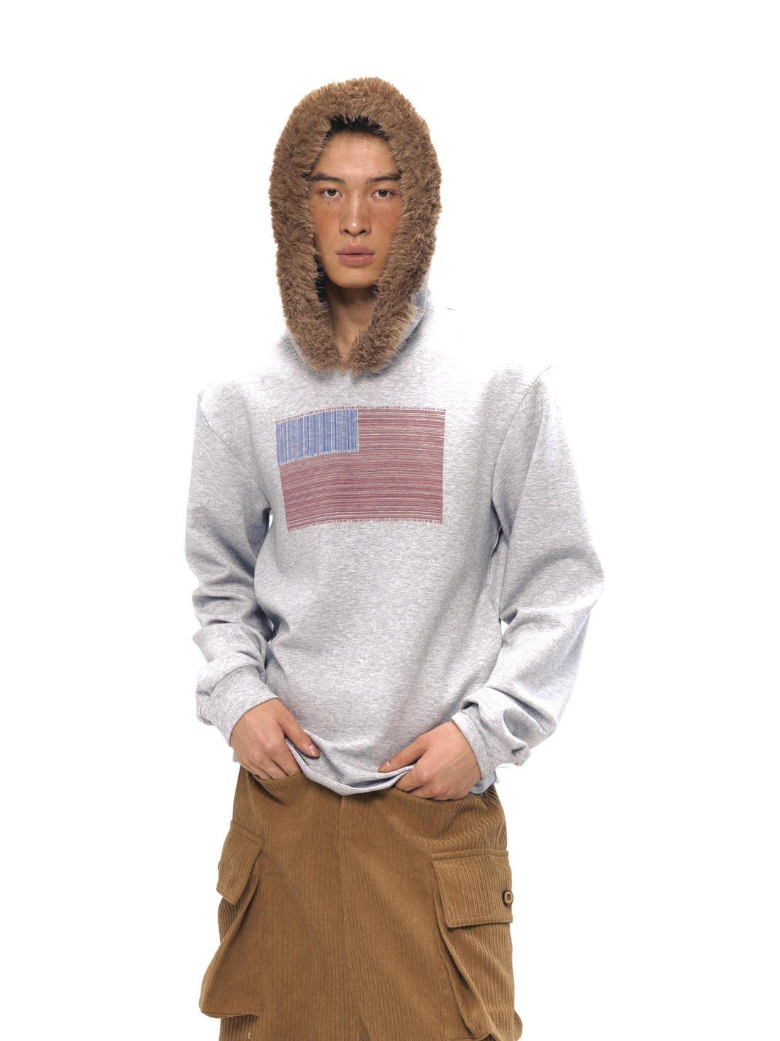 NyDkyel Soft Stretch Hoodie With Plush Collar And Vintage Print