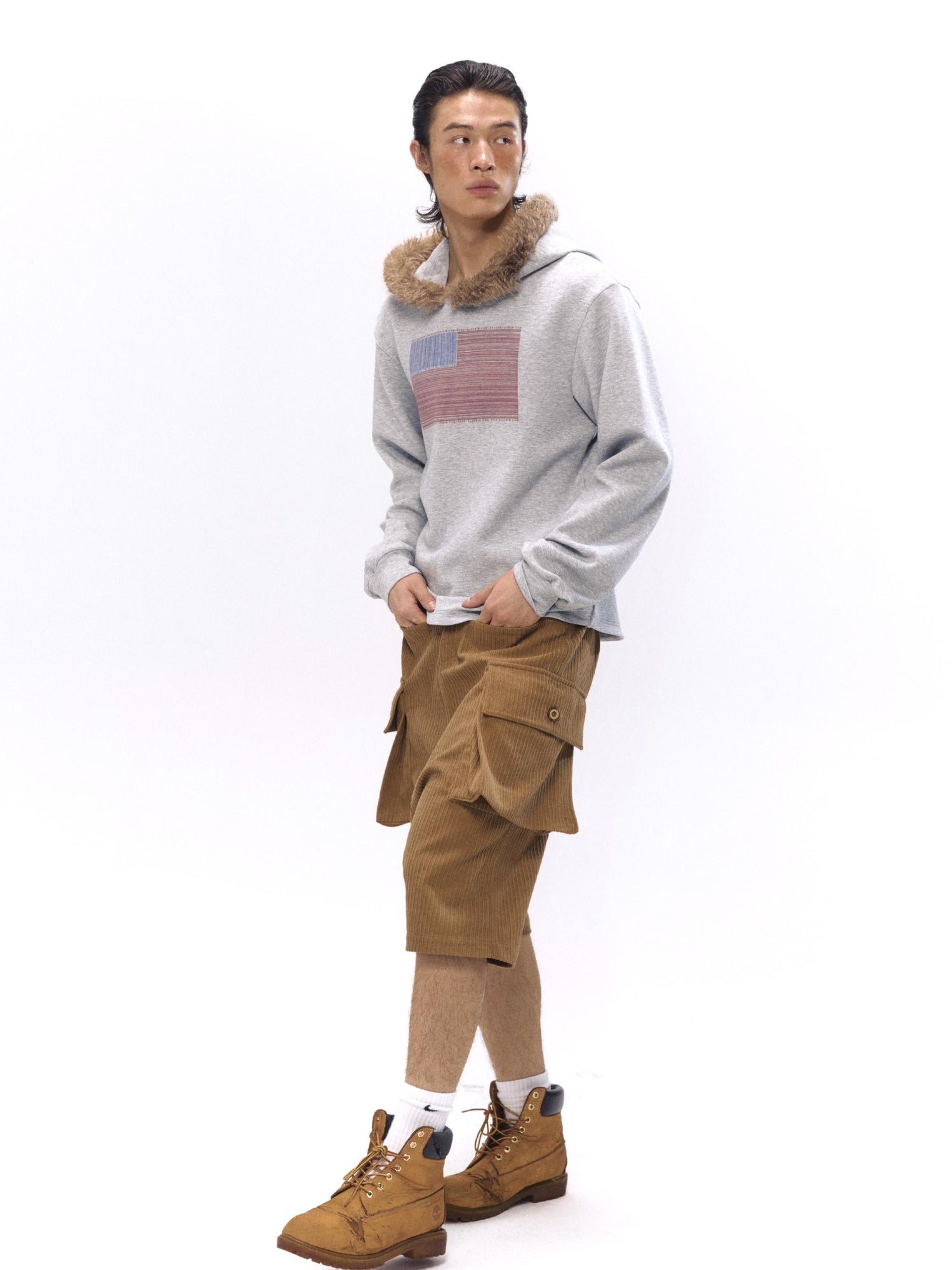 NyDkyel Soft Stretch Hoodie With Plush Collar And Vintage Print