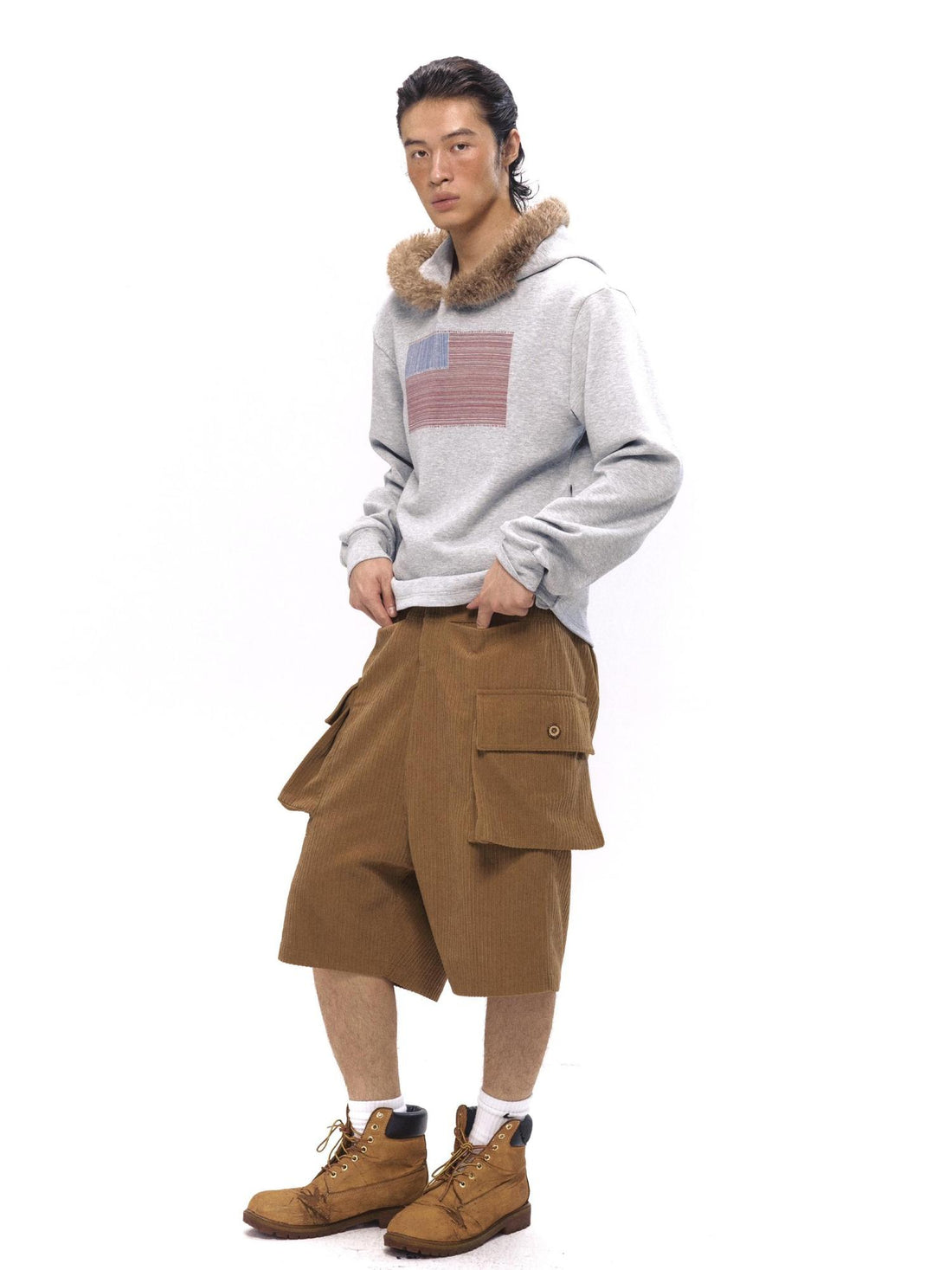 NyDkyel Soft Stretch Hoodie With Plush Collar And Vintage Print