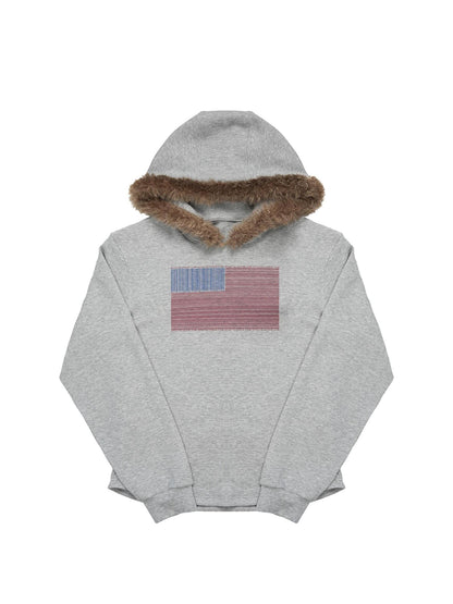 NyDkyel Soft Stretch Hoodie With Plush Collar And Vintage Print