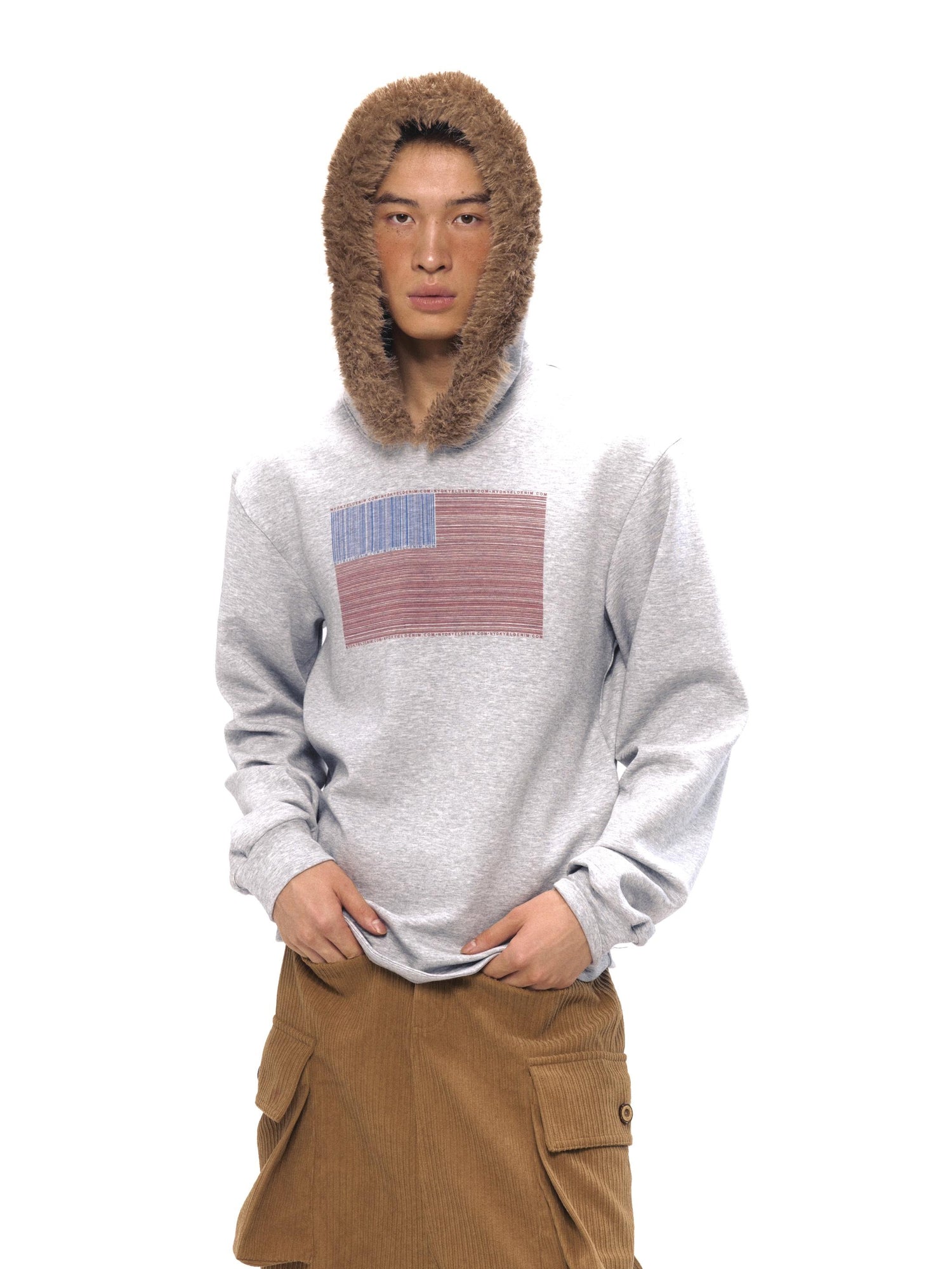 NyDkyel Soft Stretch Hoodie With Plush Collar And Vintage Print