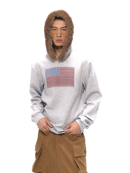 NyDkyel Soft Stretch Hoodie With Plush Collar And Vintage Print