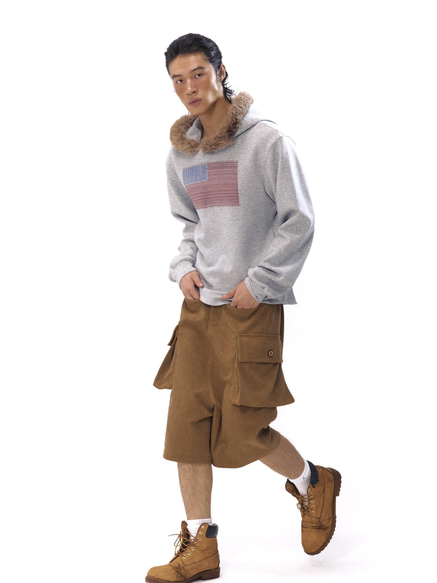 NyDkyel Soft Stretch Hoodie With Plush Collar And Vintage Print