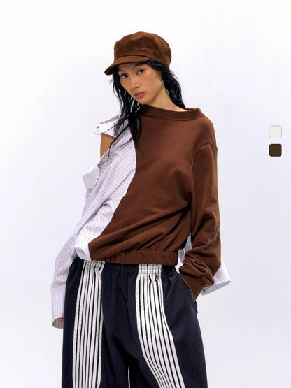 Striped Color Block Convertible Shirt Hoodie