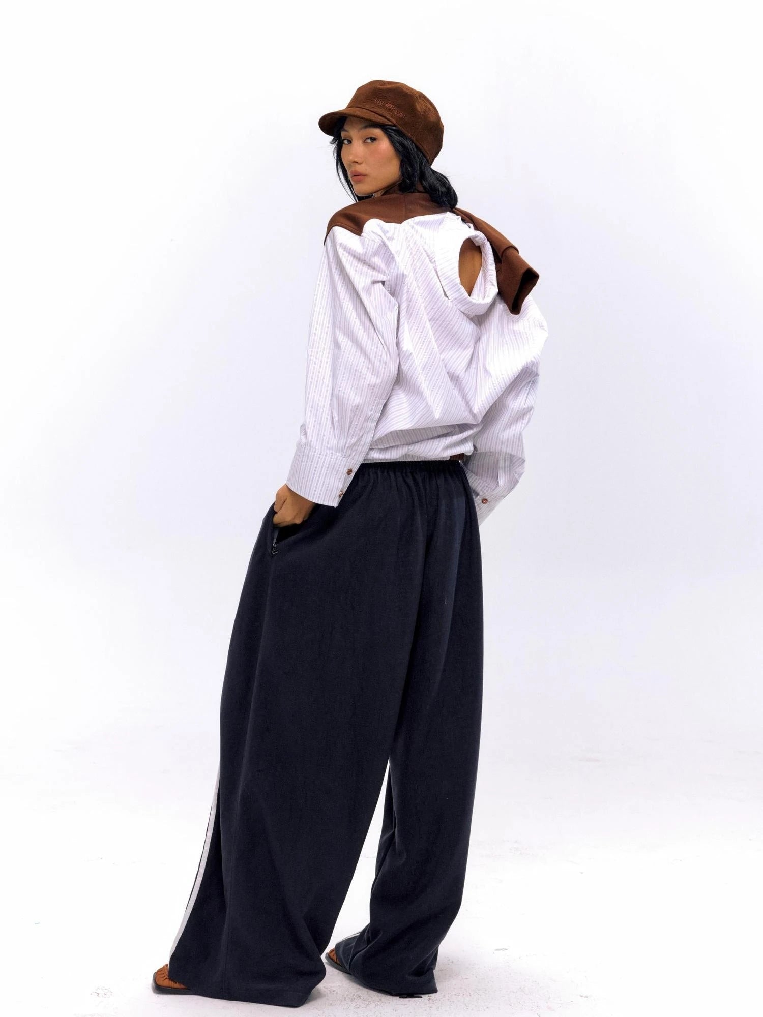 Striped Color Block Convertible Shirt Hoodie