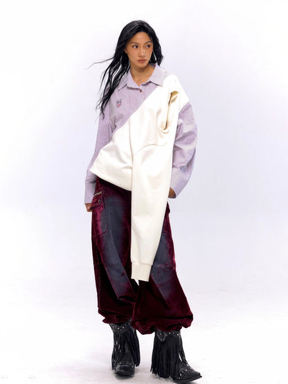 Striped Color Block Convertible Shirt Hoodie