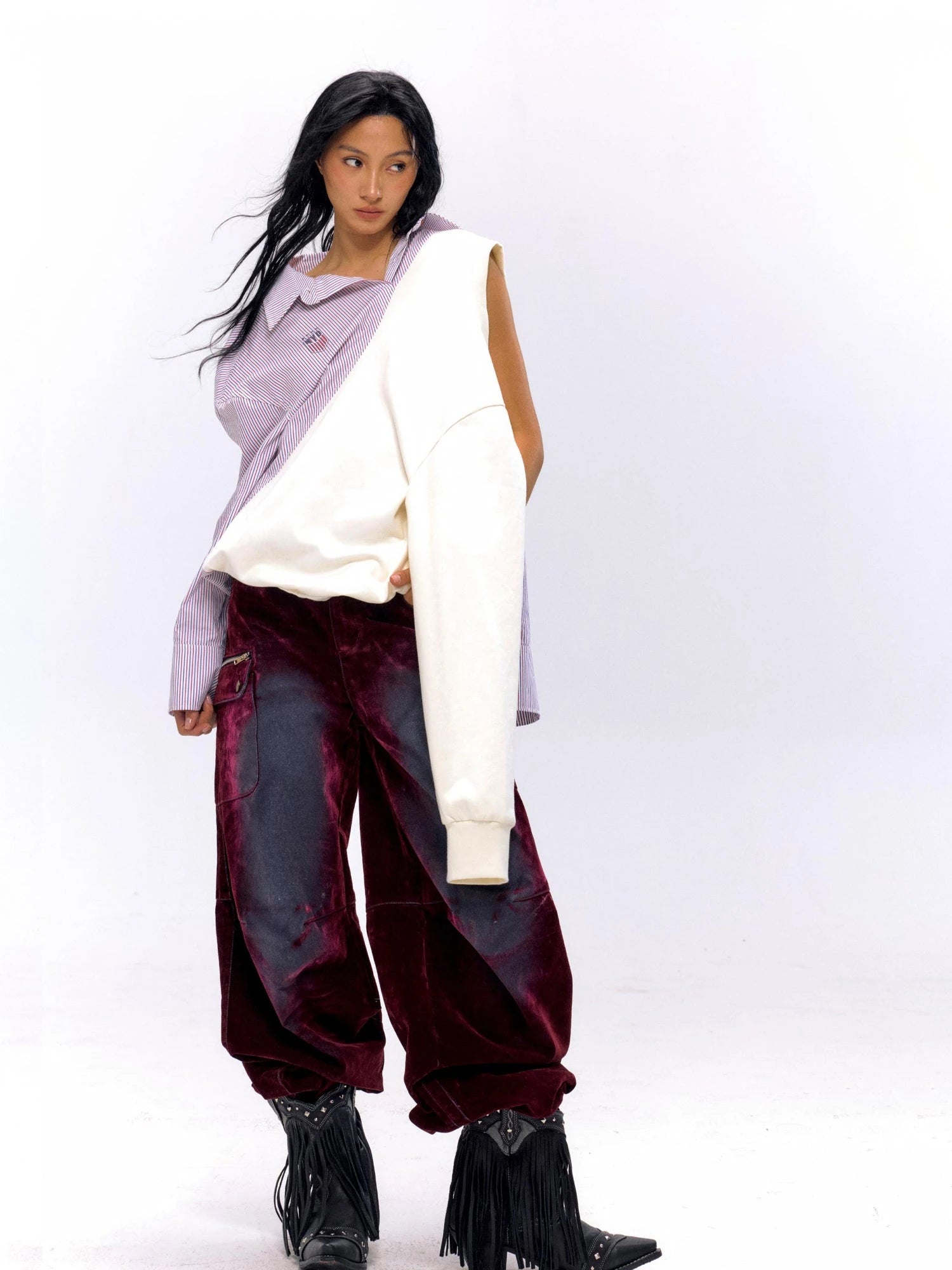 Striped Color Block Convertible Shirt Hoodie