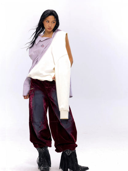 Striped Color Block Convertible Shirt Hoodie